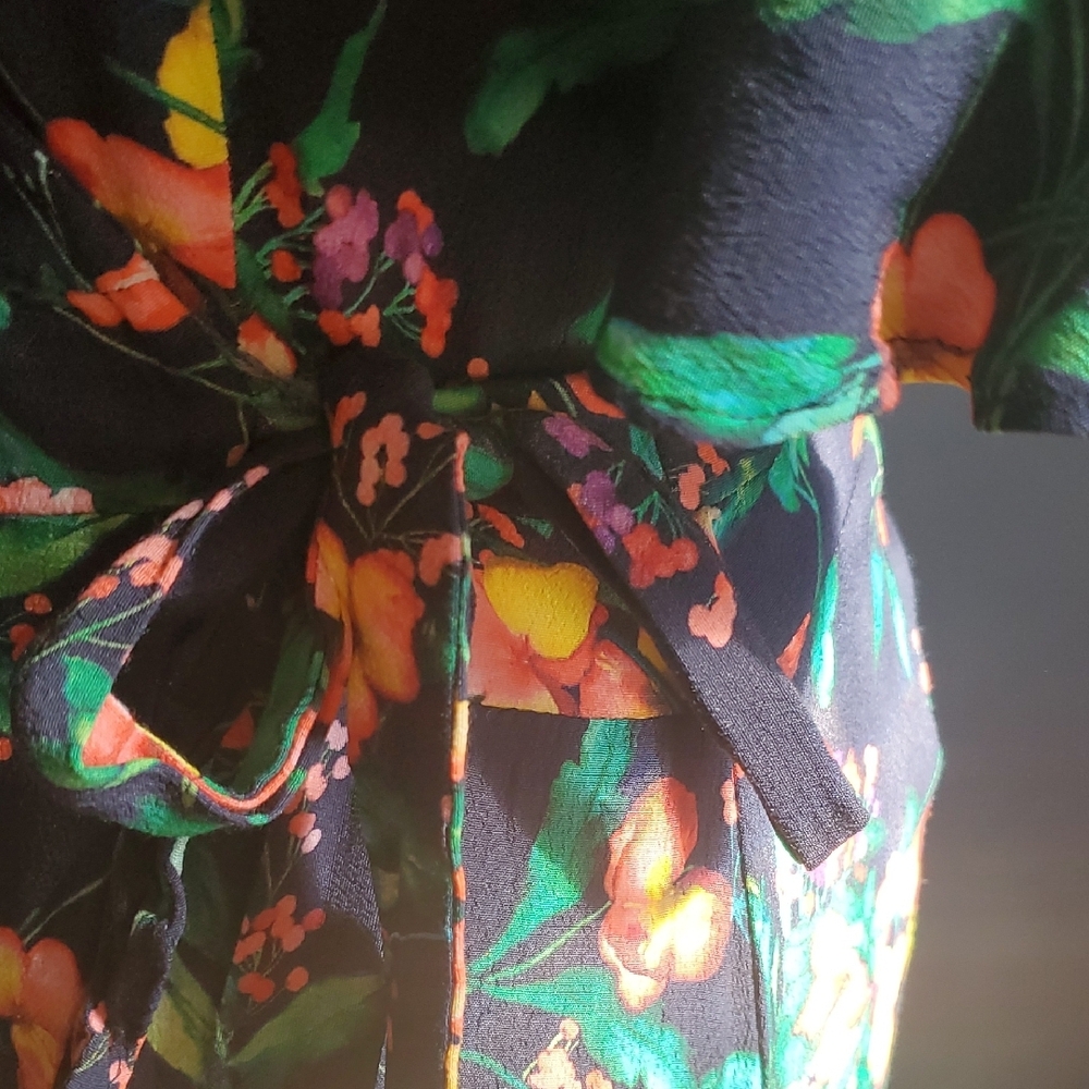 Zara Black Floral Wrap  Dress with Pink, Orange & Green Accents - Picture 8 of 13